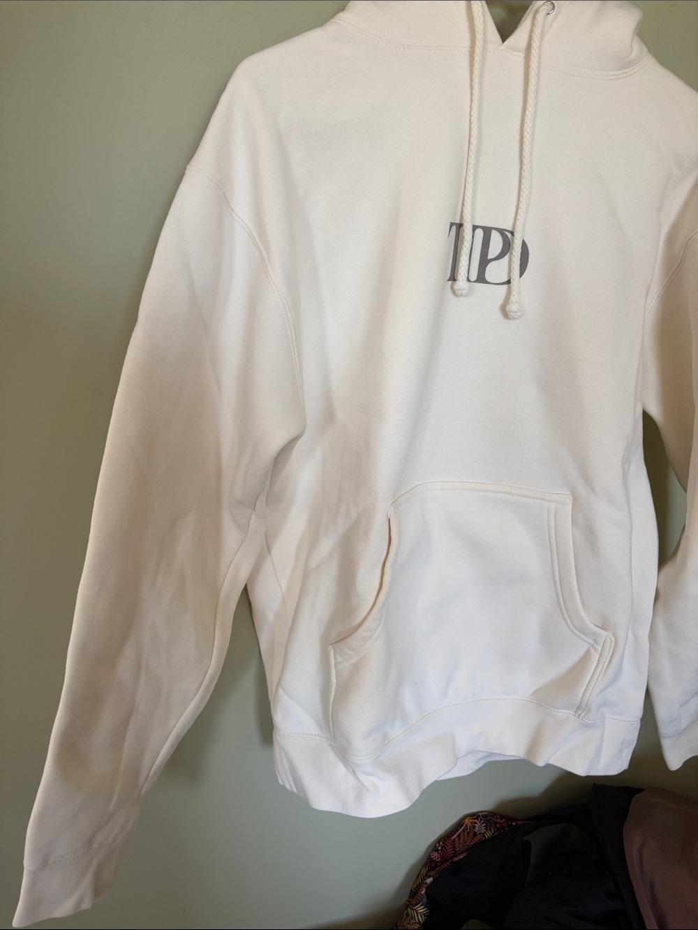 Taylor Swift TTPD Cream Hoodie with Gray Center Logo - Picture 2 of 7